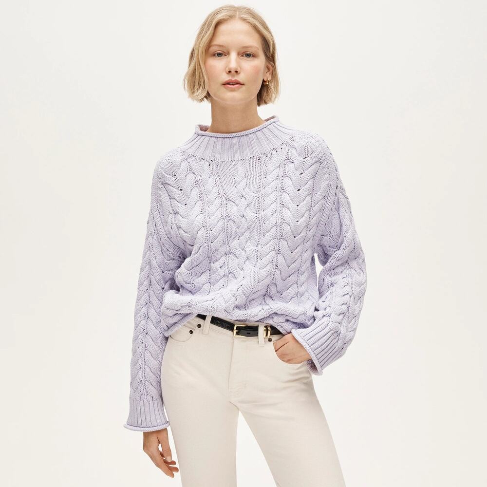J.Crew 2025 Rollneck Cable Knit Sweater Lavender Blush Size Small NWT